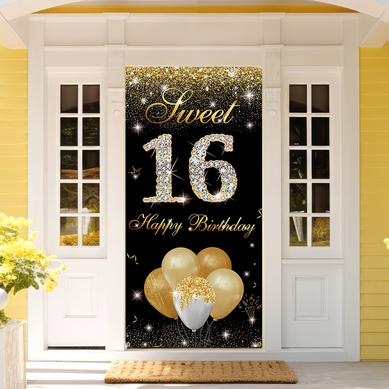 KENPMA Happy 16th Birthday Banner - Black Gold Backdrop, 9.8ft X 1.6ft | Outdoor Yard Sign & Party Decor - View #6