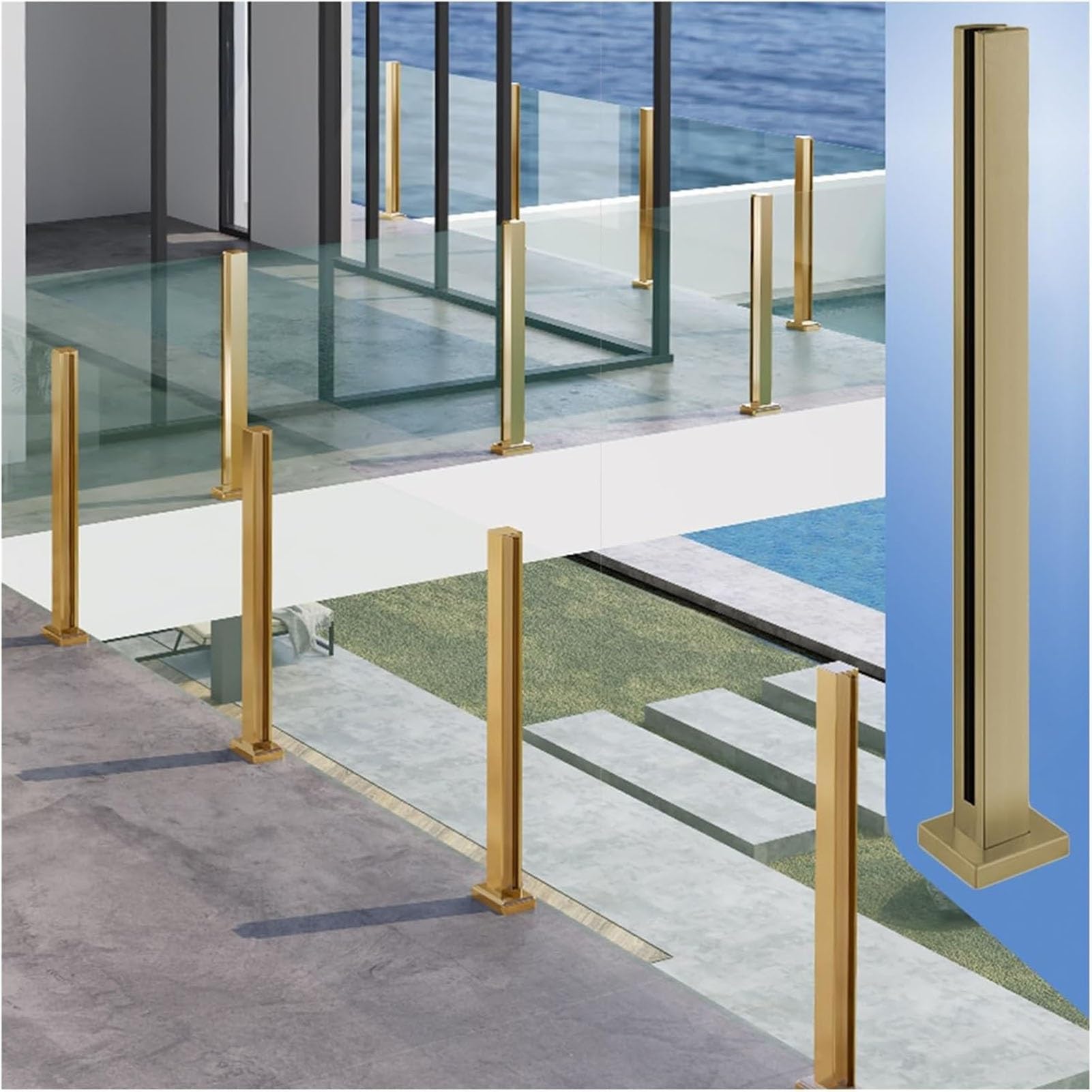 Poteau garde-corps en verre doré pour sécuriser votre balcon et terrasse design