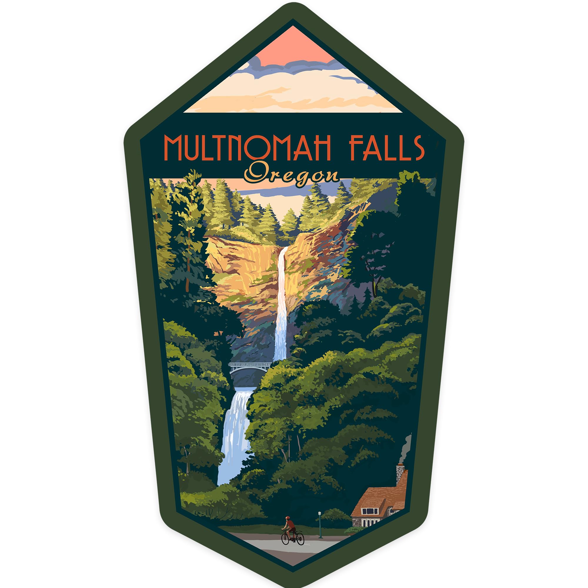 Lantern Press Sticker Multnomah Falls, Oregon, Sunset Die Cut Vinyl, (Waterproof Decal for Cars, Water Bottles, Laptops, Coolers), Small