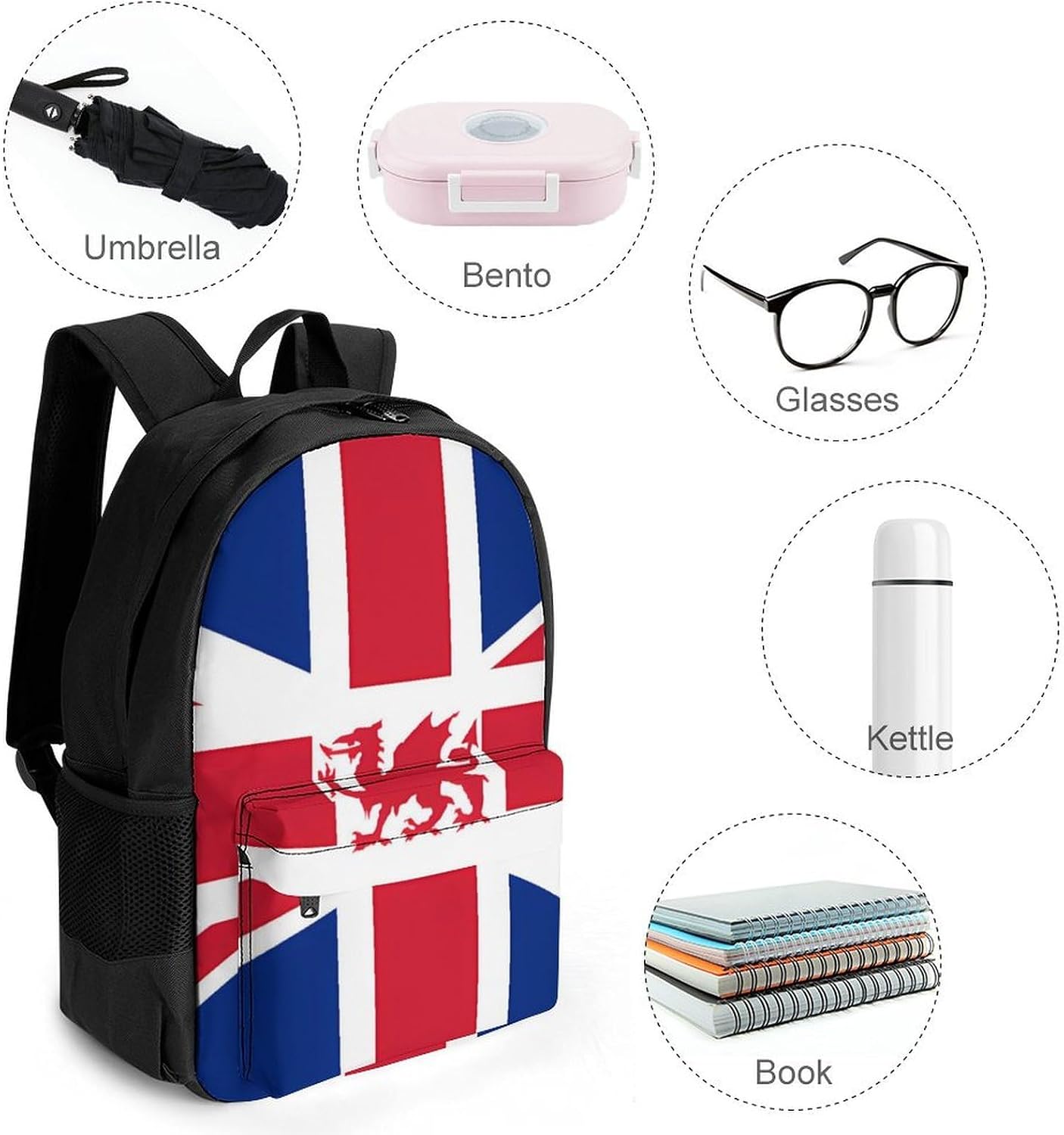 Flag of UK Wales Backpack Lightweight Backpacks Work Bag