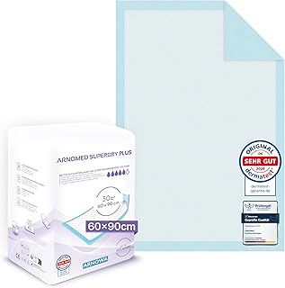 ARNOMED Krankenunterlagen 60x90cm, 30x saugstarke Inkontinenzunterlagen Einweg, Wickelunterlage für Babys, 5-lagige Zellstoff Unterlagen fürs Bett bei z.B. Inkontinenz, Wickelunterlage Einweggebrauch