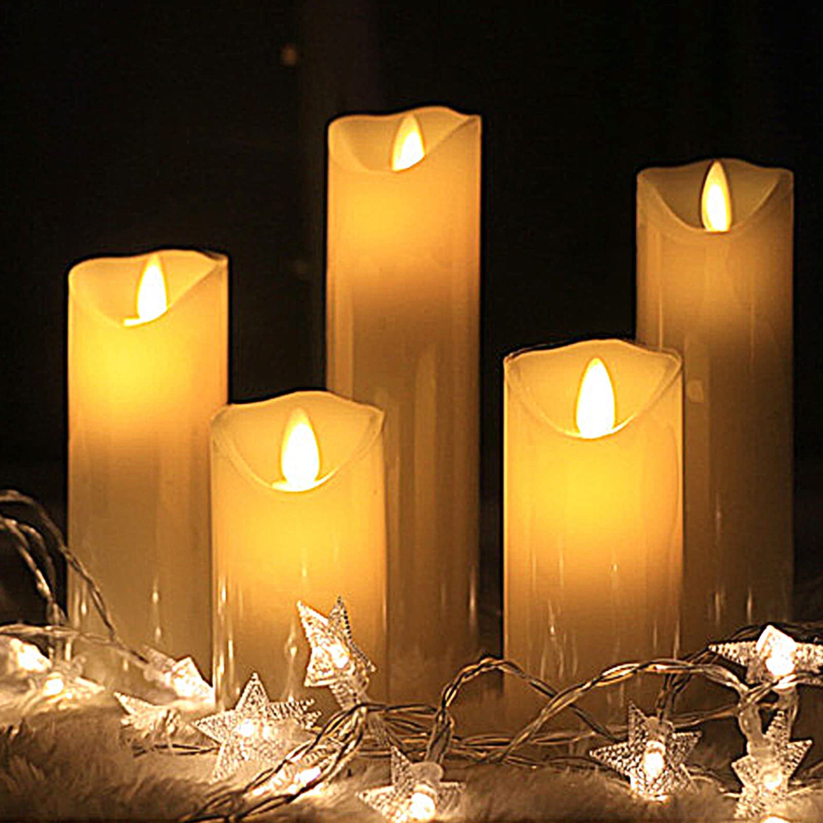 Velas LED,5 Llama LED Parpadeante (13cm,14cm,16cm, 18cm,20cm),Velas sin Llama,funciona con pilas,cera real,Con Control Remoto y Función Temporizador(Clase de eficiencia energética A)