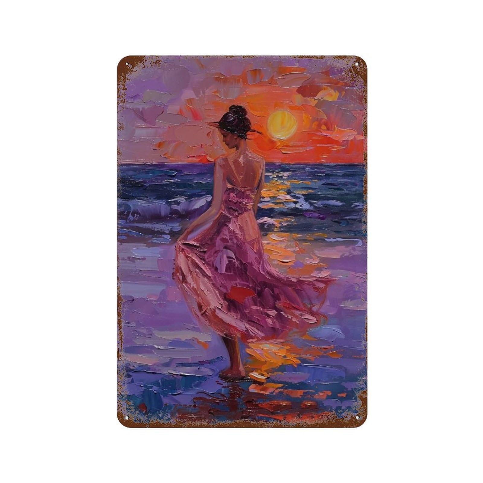 HDURYEYRYY Sunset Beach Dancer 04 Wall Retro Iron Vintage Art Metal Tin Sign Poster Modern Home Cofffee Club Art Bar Shop Decor 30x20cm