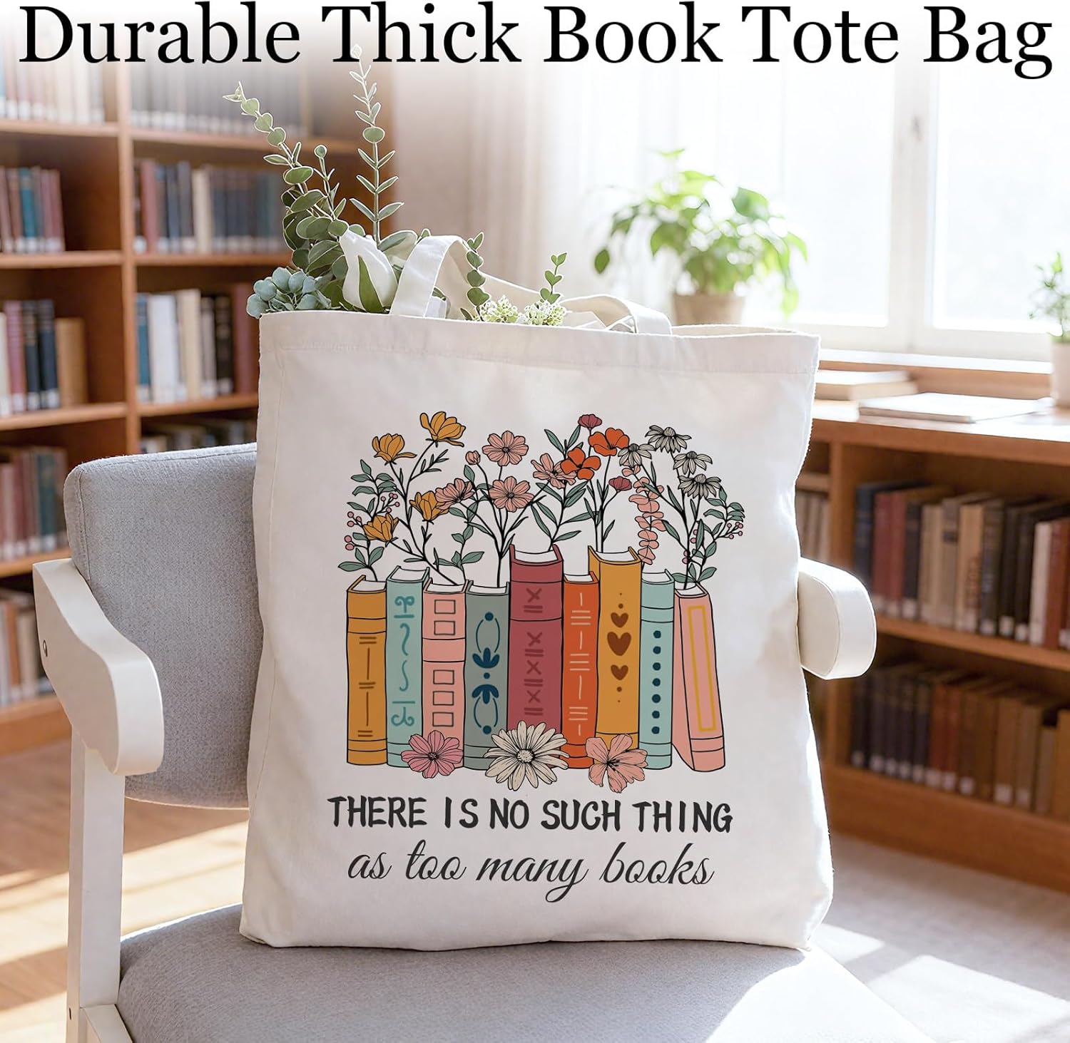 Book Tote Bag, Book Lovers Gifts for Women, Canvas Cute Tote Bag Funny Bookish Gifts for Thanksgiving Birthday Christmas for Women Lovers Reading Accessories Librarian Bookworm Readers Teacher Library - Image 4