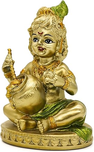 alikiki Estatua hindú de Dios bebé Krishna - Figura de ídolo de Krishna pequeña india para oficina en casa, templo mandir, objeto de Pooja, India,