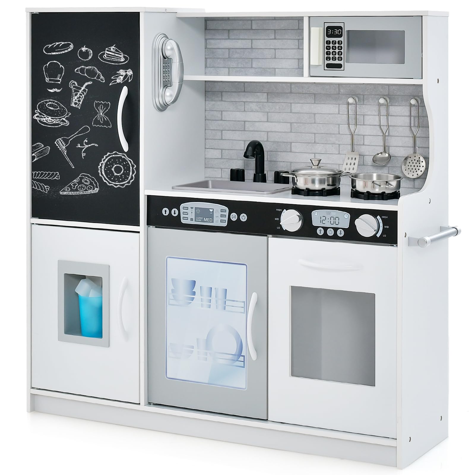 Maxmass Kids Play Kitchen, Wooden Children Pretend Kitchen with Ice Maker, Telephone, Chalkboard, Double Stoves, Dishwasher, Cookware Accessories, Toddler Boys Girls Cooking Toy Playset (Offwhite) โ image 1