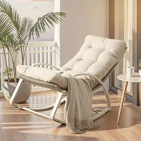 IRONCK Cadeira de balanço para pátio, cadeira de balanço ao ar livre com apoio de braço e almofada, balanço de vime torcido tecido à mão para sala de estar interna, varanda, jardim, varanda, bege