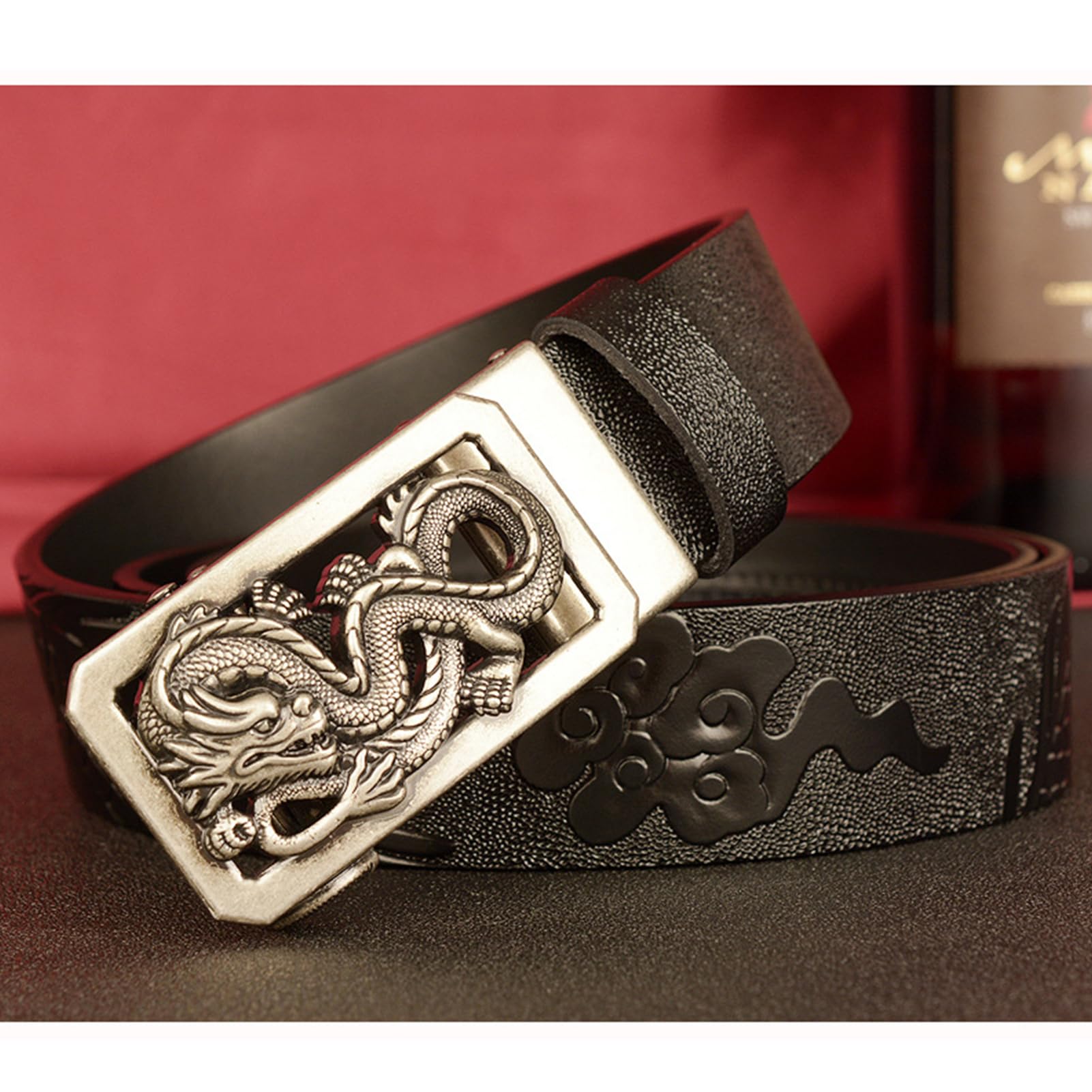 Cinturón De Trinquete Deslizante Moda - Hebilla Automática Ajustable Con Grabado Dragón For Uso Informal Y Estilo Vaquero Occidental