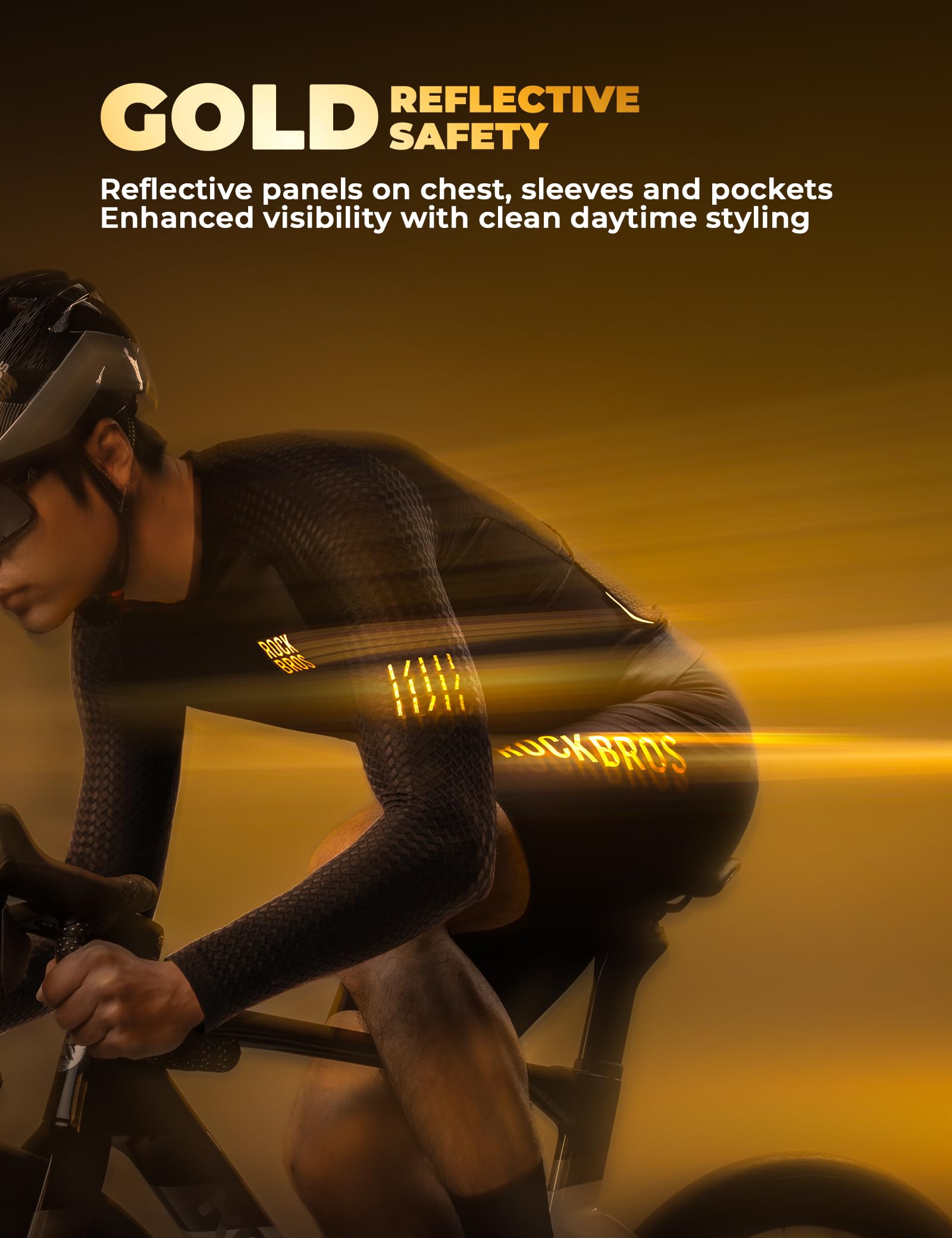 ROCKBROS Fahrradtrikot Langarm Herren, Atmungsaktiv Schnell Trocknend Fahrradbekleidung Mit 3 Rückentaschen und Reflektierenden Details, Leichtes Radtrikot für Rennrad und MTB