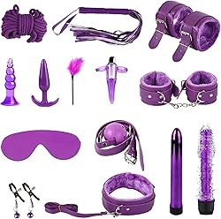 Ataduras Sex Bondage Kit BDSM Plug Anal Qoosea 17PCS Set de Juguetes Sexuales para Parejas Set Bondage Ajustable Juegos para Adultos para Parejas Set de Retención para Accesorios Sexuales (Morado)