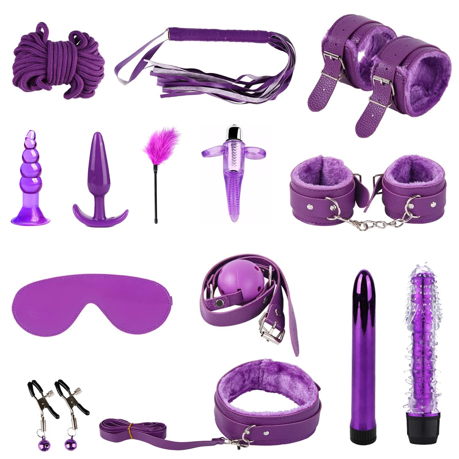 Ataduras Sex Bondage Kit BDSM Plug Anal Qoosea 17PCS Set de Juguetes Sexuales para Parejas Set Bondage Ajustable Juegos para Adultos para Parejas Set de Retención para Accesorios Sexuales (Morado)