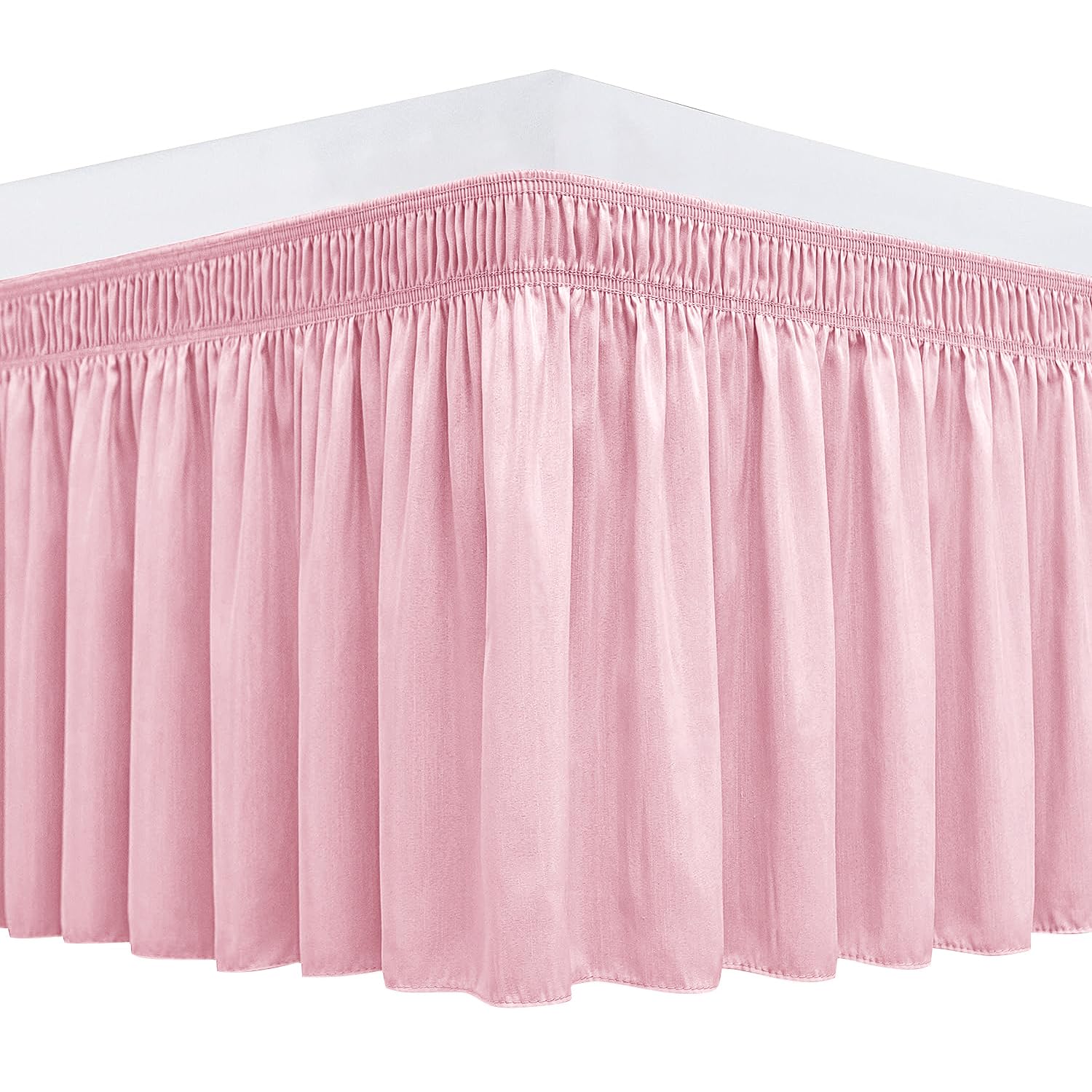 Biscaynebay Wrap Around Bed Skirts for Twin & Twin XL Beds 15" Drop, Pink Adjustable Elastic Dust Ruffles Easy Fit Wrinkle & Fade Resistant Silky Luxurious Fabric Machine Washable