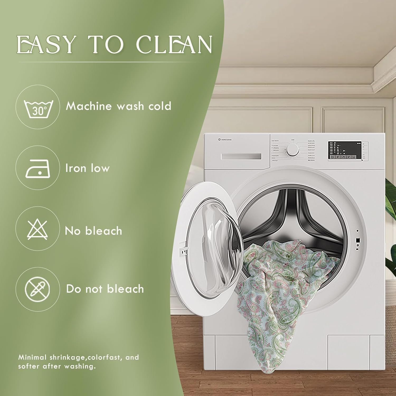 Green Paisley Floral Tablecloth Rectangular, Farmhouse Linen Table Cloth Heavy Weight Washable Table Cover for Spring Dining Party, 55x71''