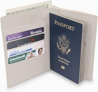 Leather Travel Wallet with Passport Holder - 5.5" x 4" - Genuine Leather Case with RFID Blocking for Men and Women - Folding Wallet for Passports - Oat Color