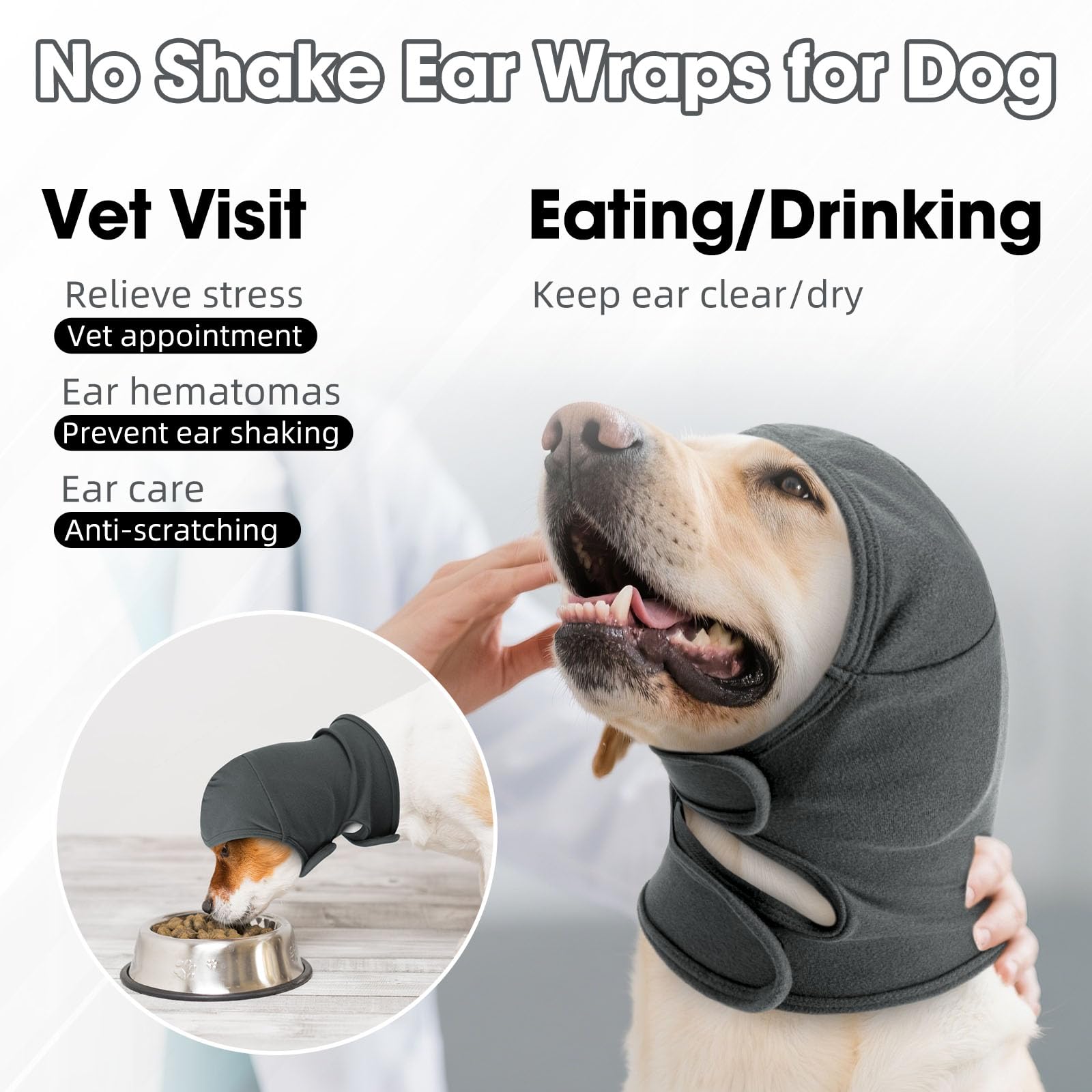 IECOii Haustier Snood Ohrenschutz,Kapuzenpullis für Hunde,Hund Ohrenschützer für Hunde Gehörschutz Hund Hoodie,HundOhrenschützer Lärmschutz Haustier Snood fürHunde und Katzen(Grau,L)