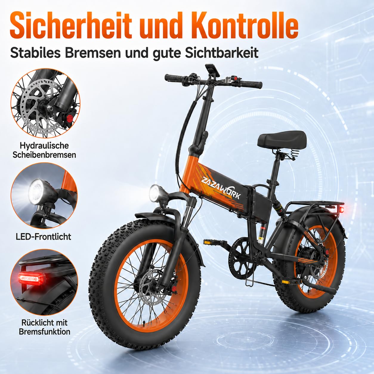 20 Zoll Fat Tire E Bike Klapprad, mit 48V 20Ah Akku Bis zu 120KM, 60 Nm Geeignet für jedes Gelände, 7-Gang, Vollfederung, hydraulische Scheibenbremsen, Elektrofahrrad für Herren und Damen,