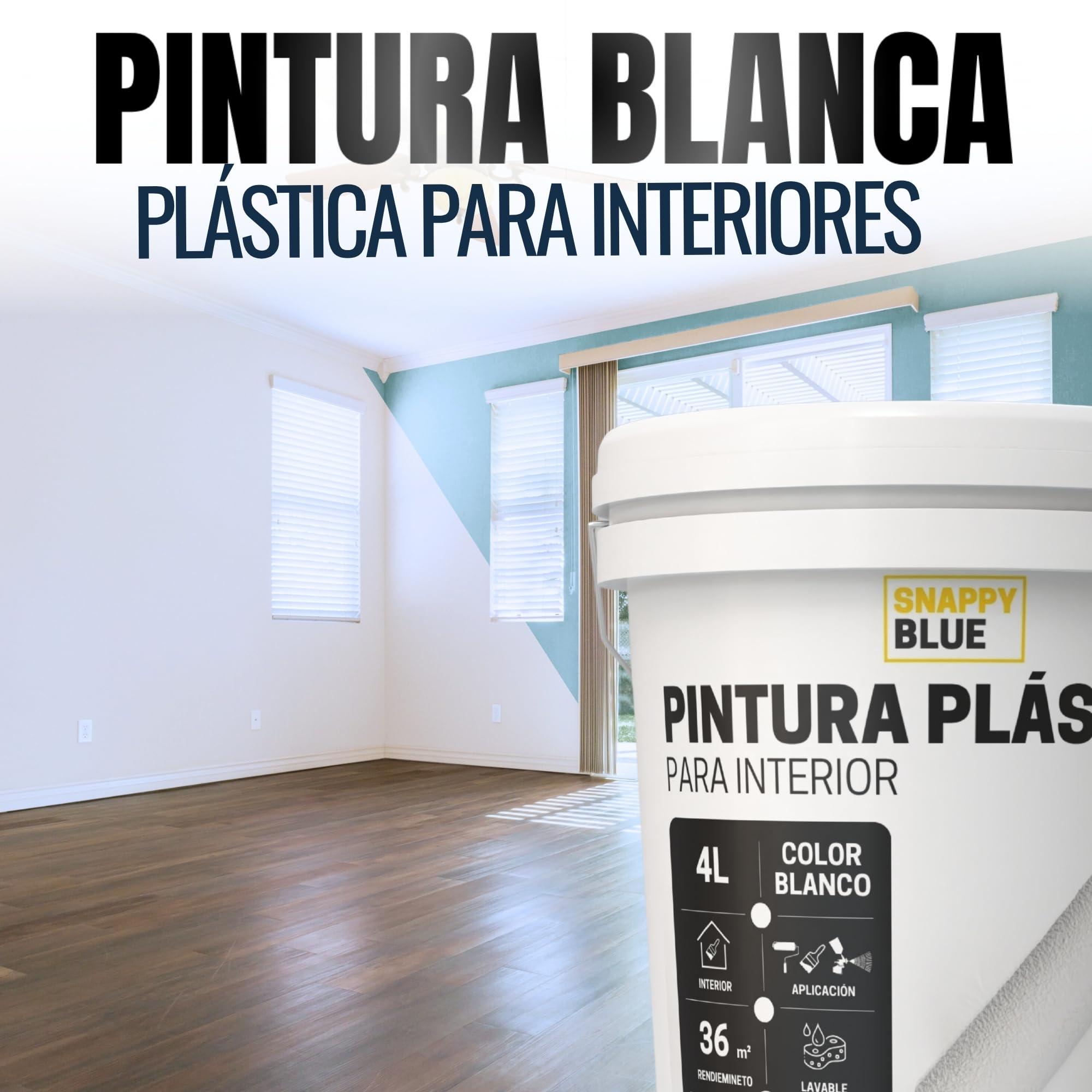 [4L] Pintura Blanca Interior Lavable de aspecto Mate, Pintura Plastica Blanca Interior para Múltiples Superficies con Alta Transpirabilidad, Pintura Pared (4L)