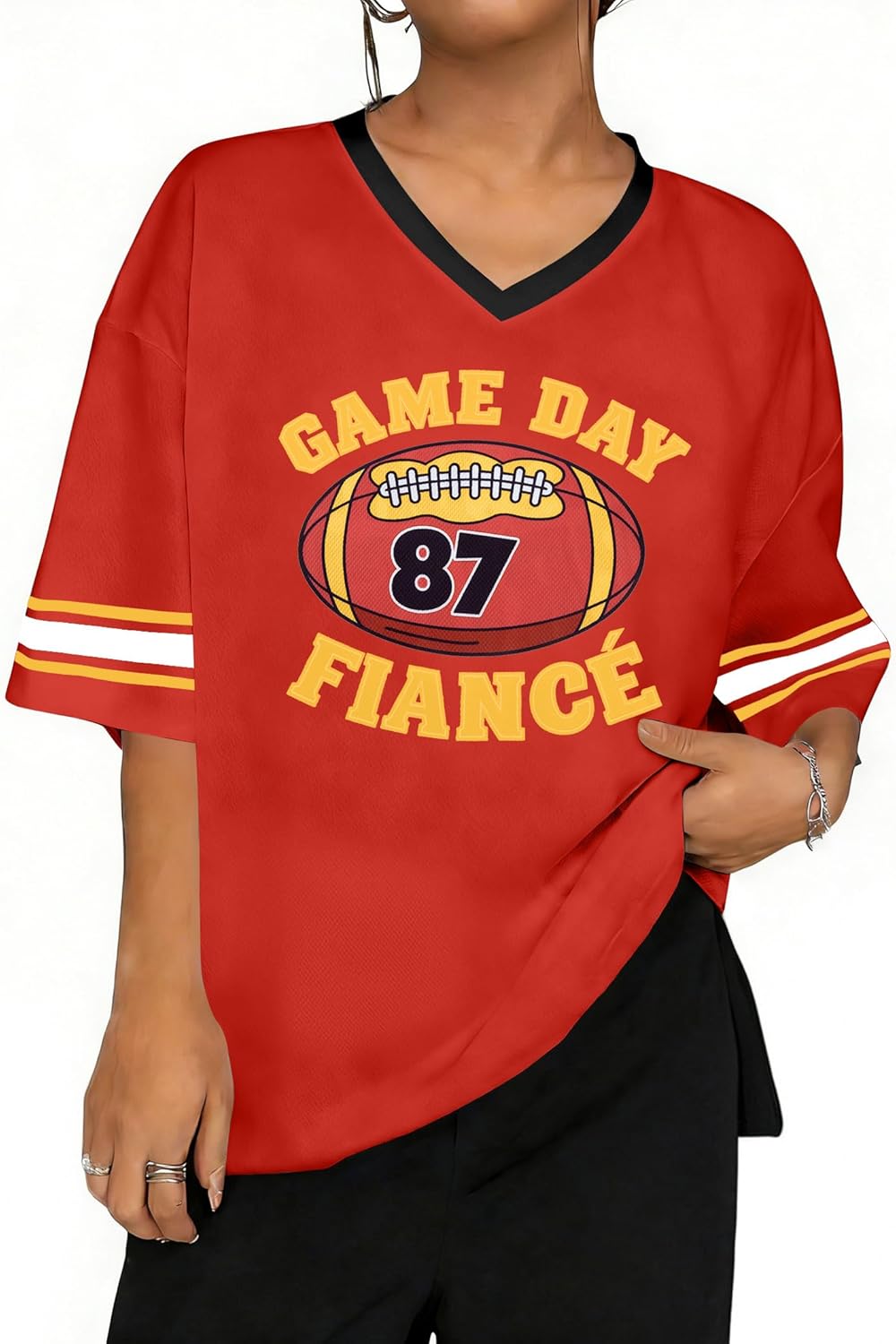 Jersey Shirts for Women Football Fans Tshirt Game Day Graphic Tees Sunday Funday Shirts V Neck Y2k Streetwear Tops