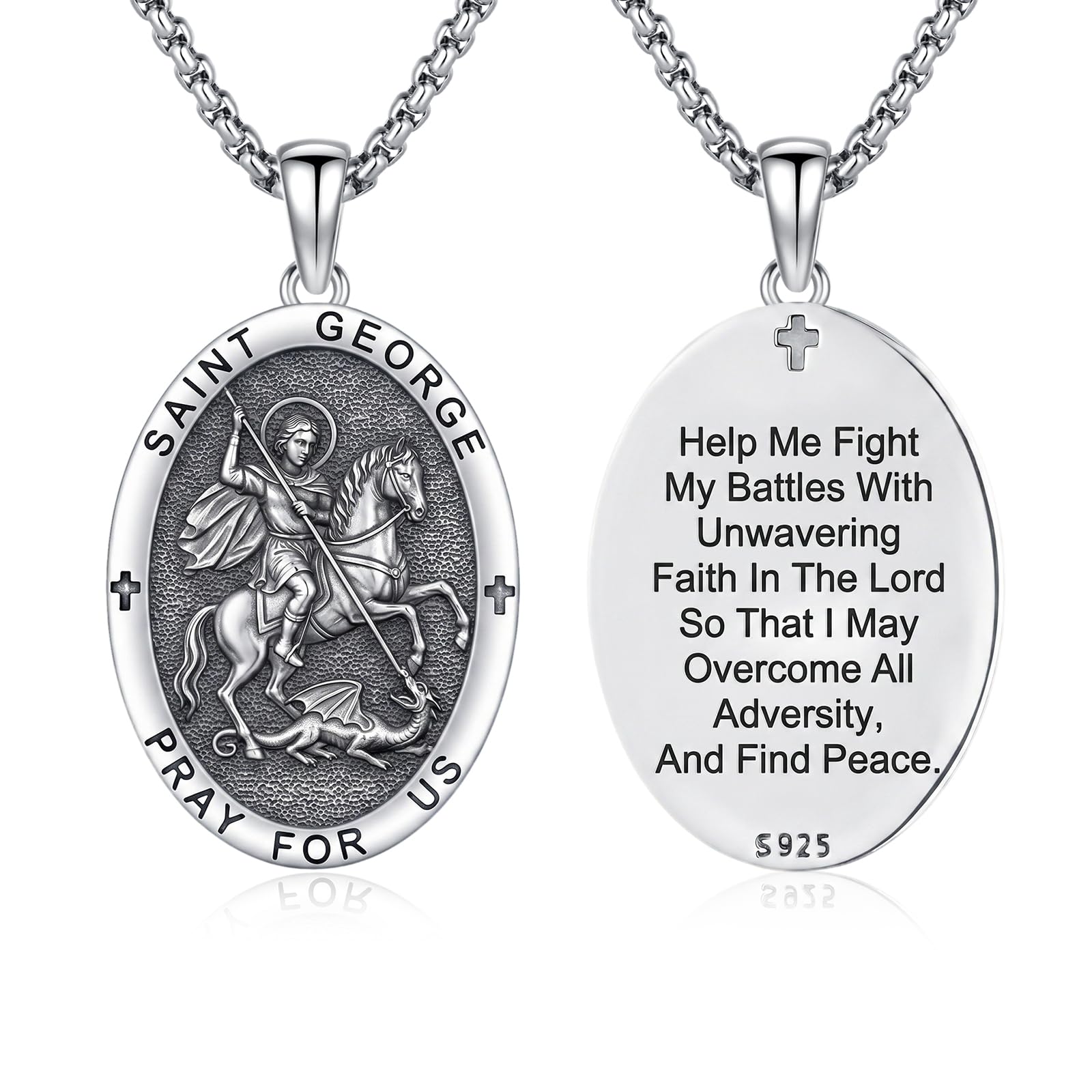Silver/14K Gold Patron Saint Medal Amulet Necklace for Men Women