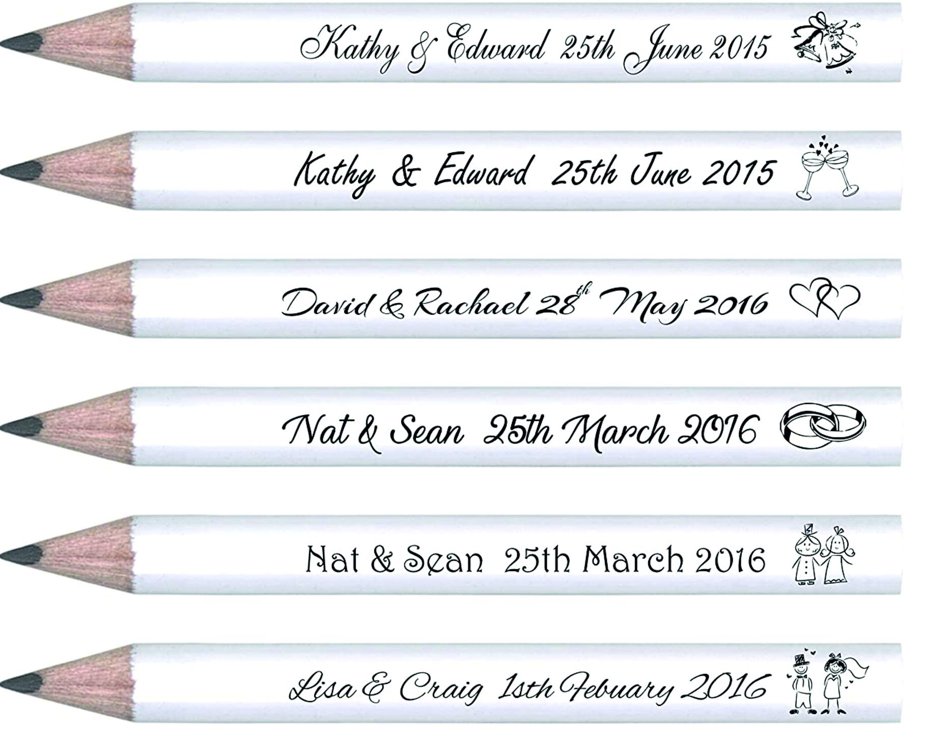 printedproducts 50 Personalised Wedding Pencils,Mini 85mm, Favours,guest gifts. Save The Date