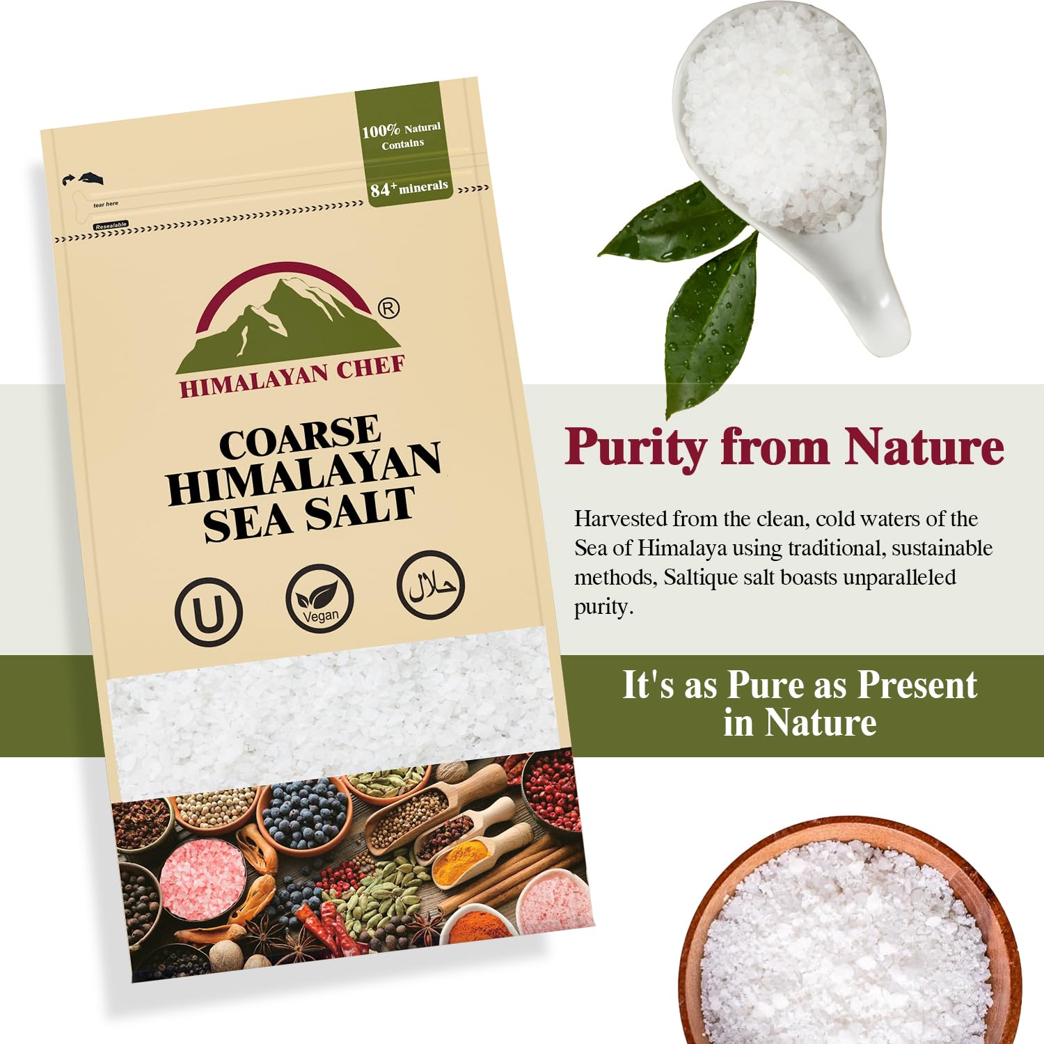 Himalayan Chef Sea Salt, Coarse Grains, 192 Ounce – All Natural and Hand Harvested Unrefined Salt, Gluten Free, Non-GMO Seasoned Salt, 48 Ounce/Each (Pack of 4)