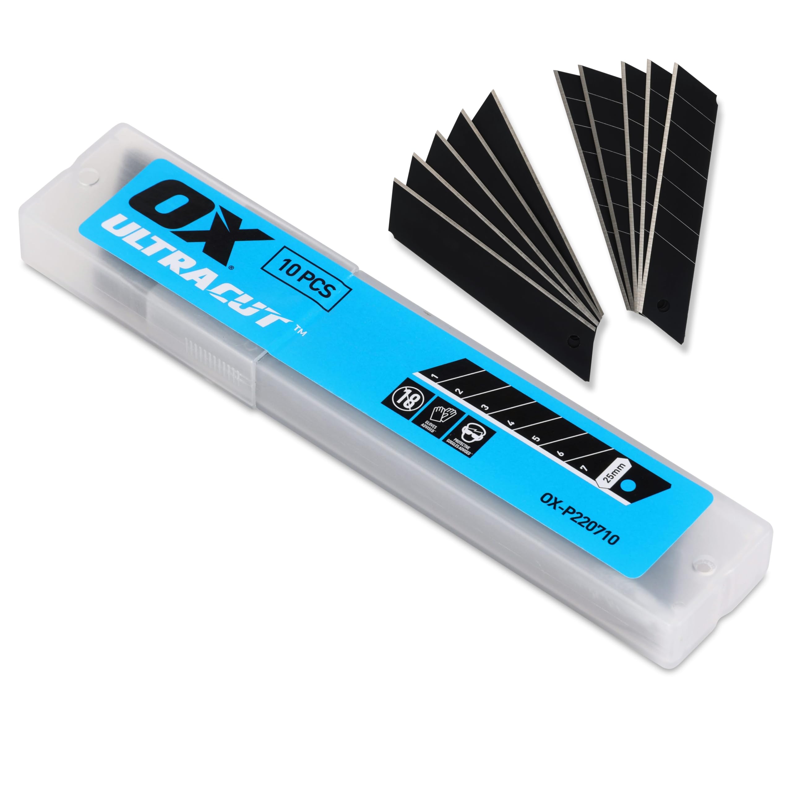 OX Pro 25mm Snap-Off Knife Replacement Blades – 10 Pack in Blade Dispenser, Premium Grade Tempered SK5 Steel, Fits All OX Snap Off or Any Standard Knives, OX-P220710