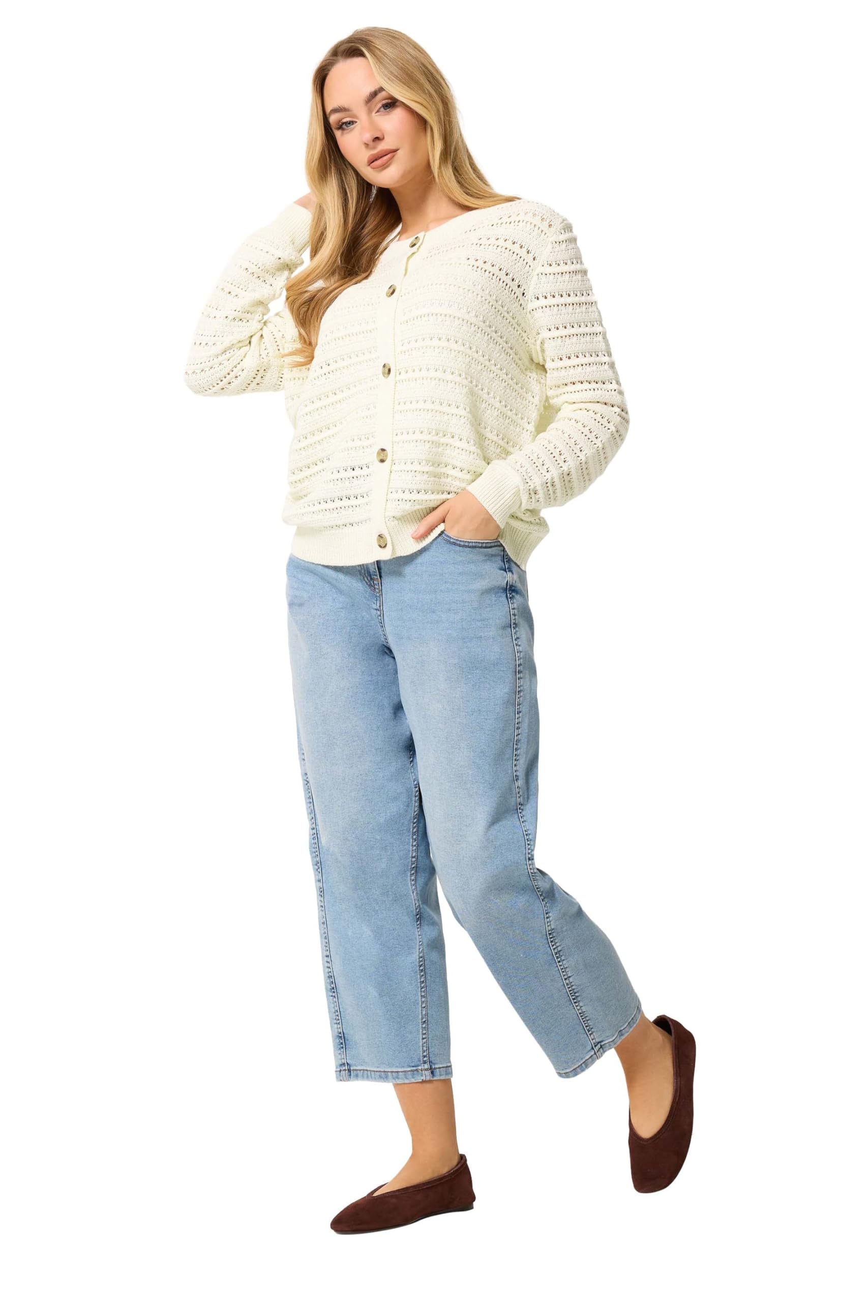 M&Co Women's Crochet Cardigan Cream Size 14-16