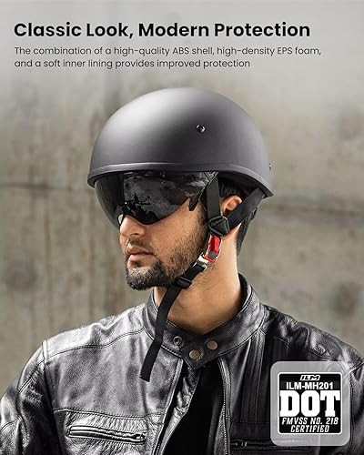 Miniatura 2 de ILM - Casco de motocicleta con protector solar, correa de liberación rápida, media cara, apto para crucero, scooter, DOT aprobado 883V