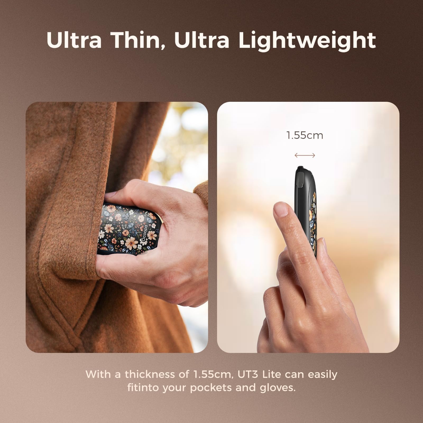 Magnetic Hand Warmers Rechargeable 2 Pack, Electric Handwarmers, Smart Heating UL Certified, 3-Settings,Portable Heater, Ultra Slim Pocket, Hunting Essentials, Gifts For Christmas Men, UT3 Lite