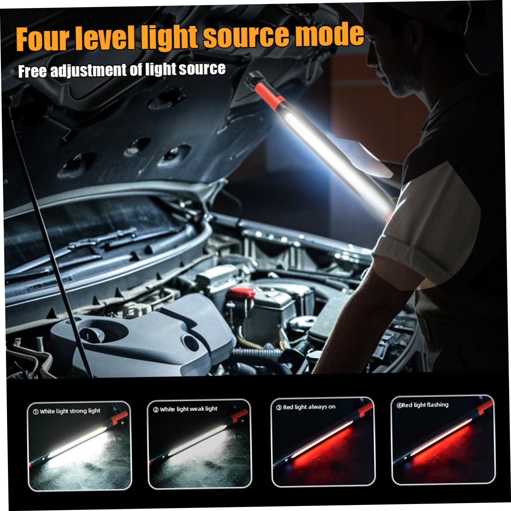Luz de trabajo recargable magnética, barra de luz de trabajo debajo del capó con 3 modos de iluminación para mecánico/reparación de automóviles/garaje, 2 uds.