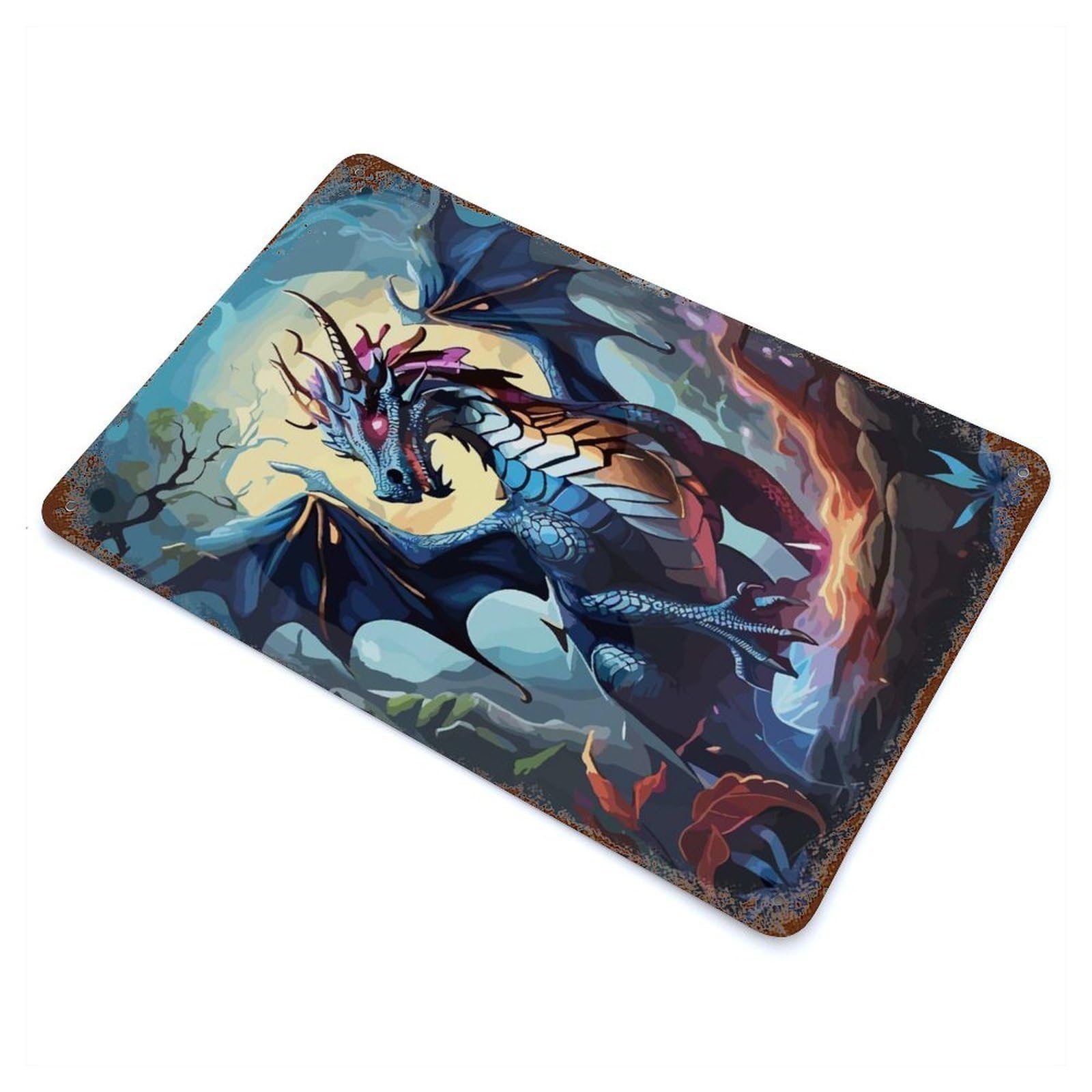 Rust Effect The Blue Dragon Rusty Metal Tin Sign 11.8"x7.9", Farmhouse Wall Decor for Shed, Workshop And Garage Wall Decor