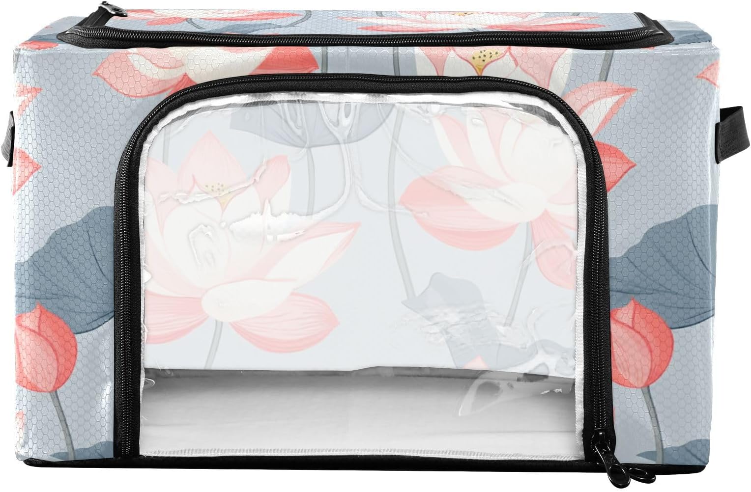 KLL Large Underbed Storage Containers Clear Window Foldable Large Storage Container With Lids 2 Openings Closet Container Metal Frame Cube Storages Bins Carry Handles Chinese Style Pink flower