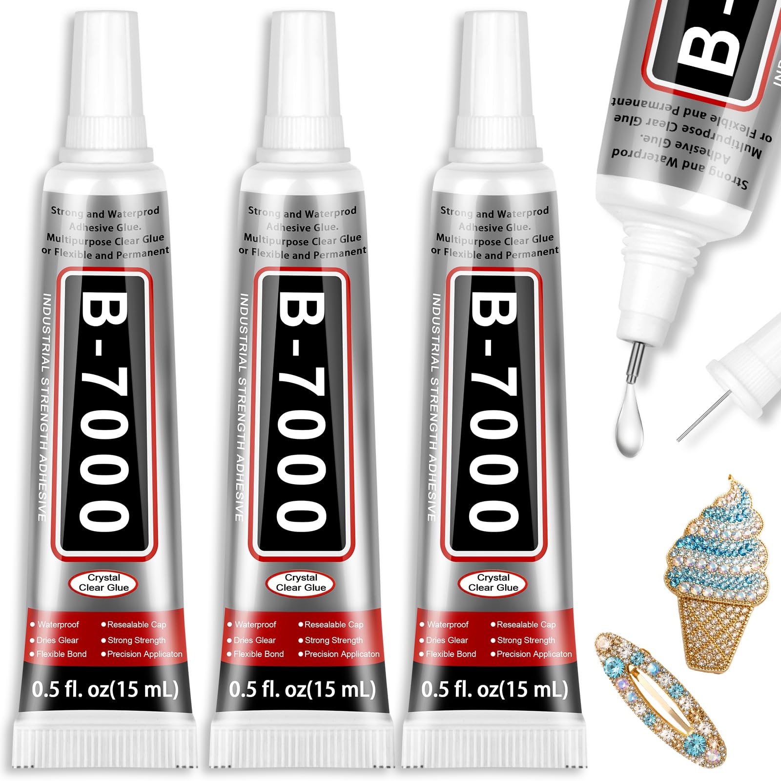 B 7000 Bedazzling Glue, 3 Pack 15ml Rhinestone glue for Bedazzling Kit