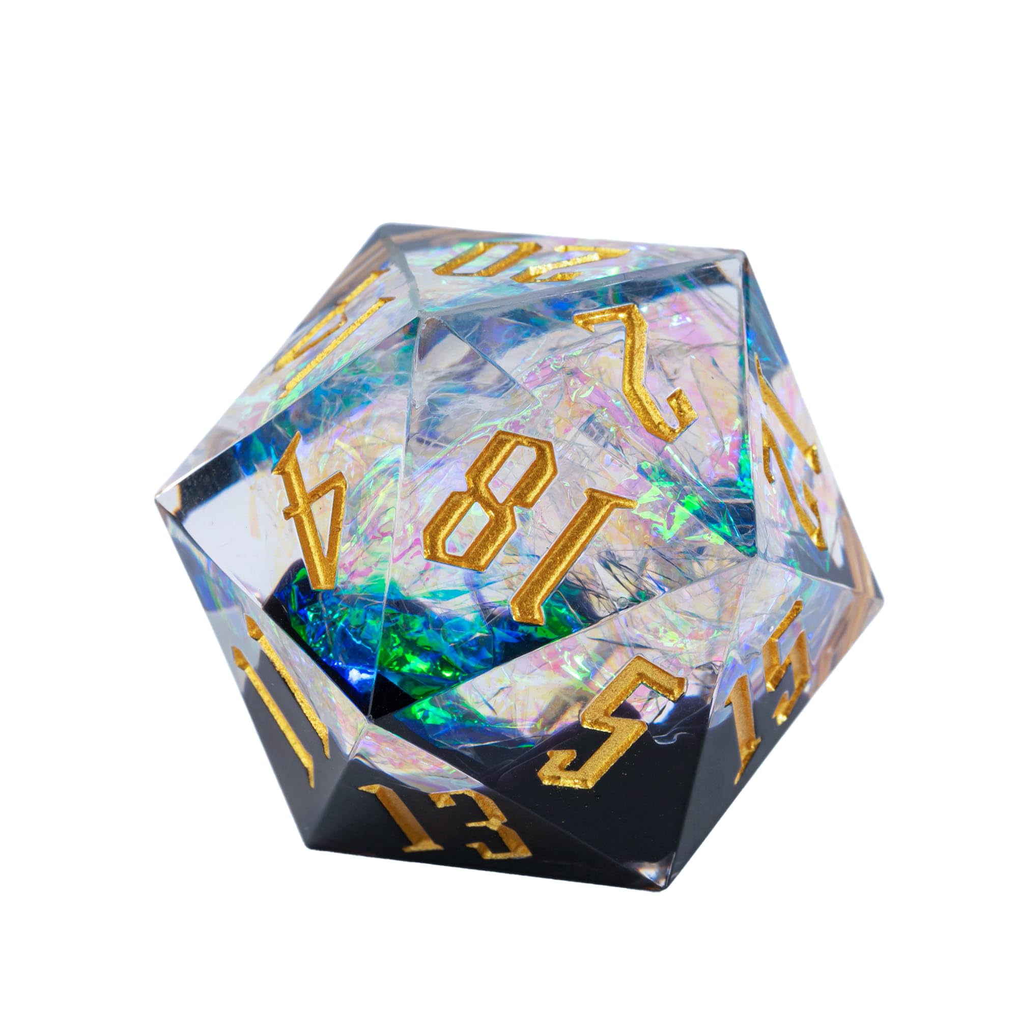 Cusdie Dadi D20 DND da 33 mm, con bordi affilati e inclusioni in lamina glitterata, dadi singoli da 20 lati, per giochi di ruolo come regalo per giochi di ruolo come dungeons e draghi (nero