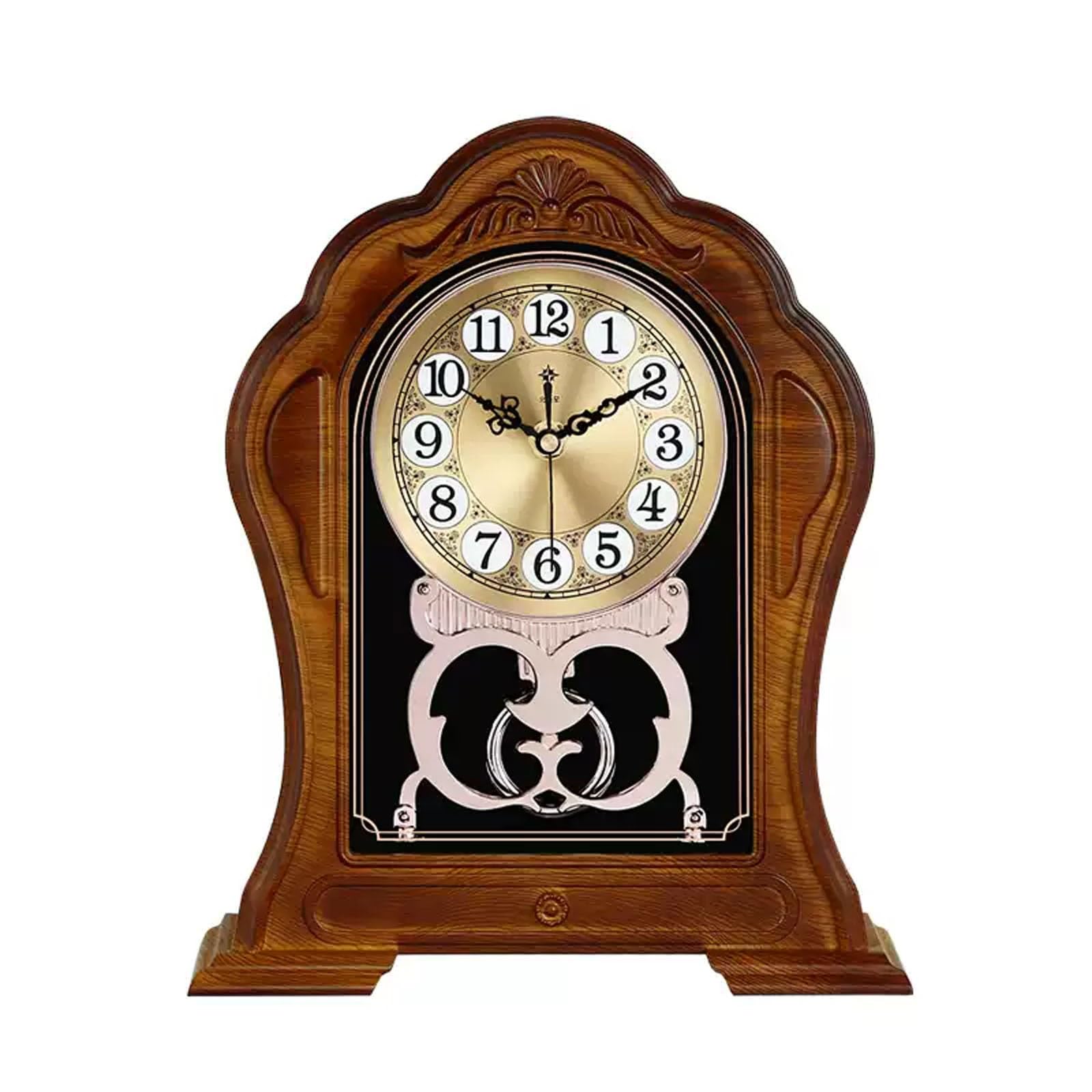 Mantel Clocks for Living Room, Pendulum Table Clock Battery Operated, Vintage Decorative Fireplace Clock For Living Room Home Office Decor(Gold)