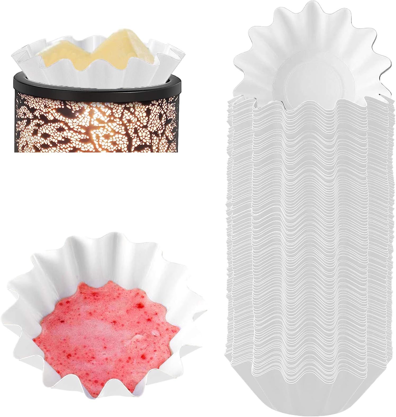 50 Wax Melt Warmer Liners, Scented Wax Melt Cups for Plug in Wax Warmer, Electric Wax Melter, Candle Warmer Plate, and Wax Burner, Reusable and Leakproof for Any Scented Wax Cubes