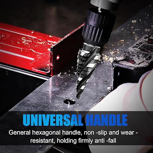 Miniatura 7 de M35 - Juego de brocas de cuatro pasos de flauta en espiral, 18"-78" (3 unidades), vástago hexagonal de 14 de pulgada, broca escalonada de cobalto