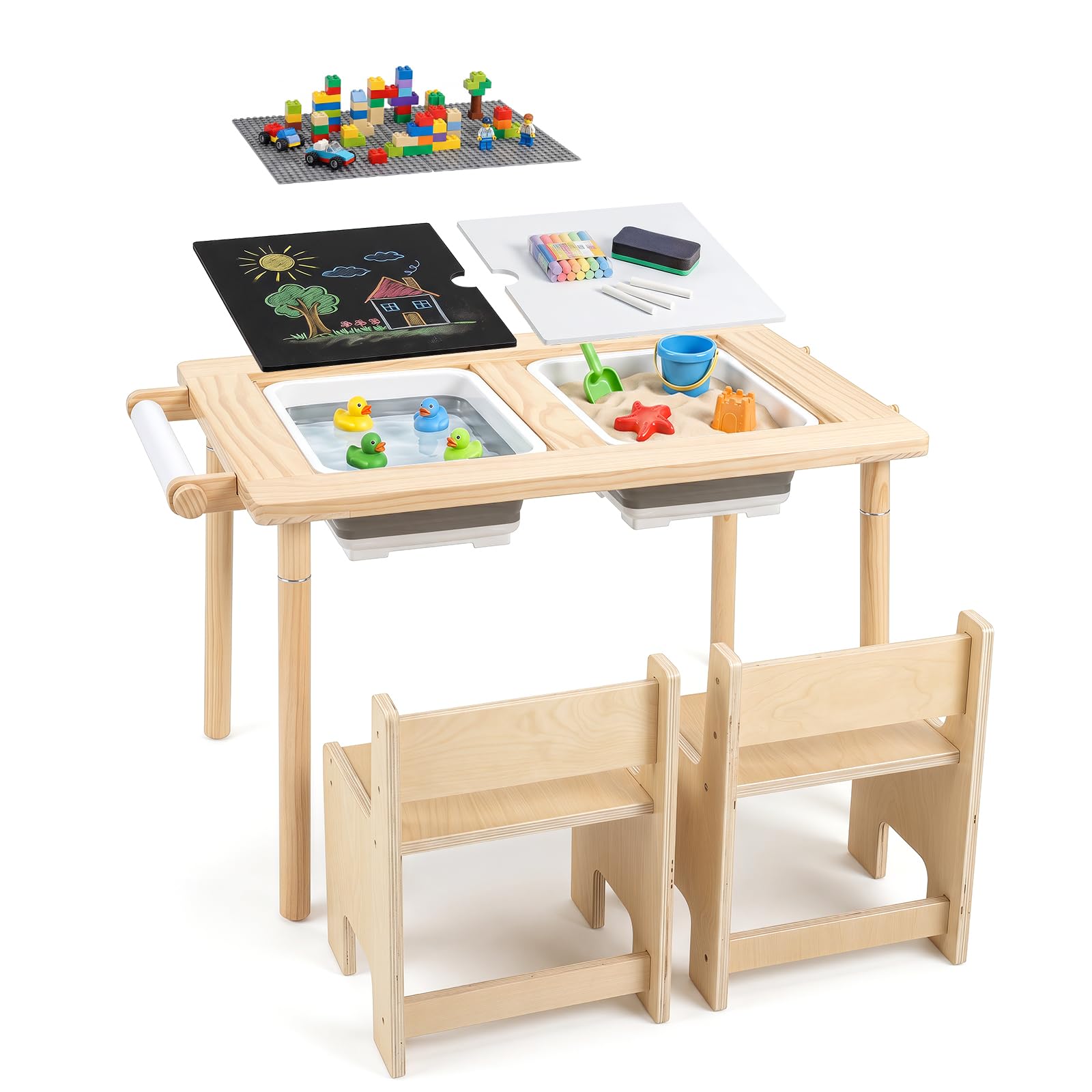 COSTWAY Kids Sensory Table and Chair Set (2 Chairs)