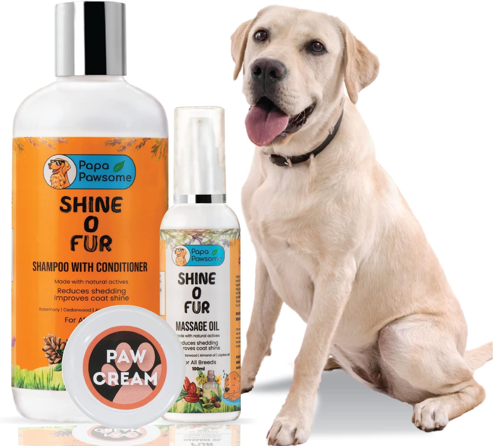 Papa Pawsome Short Coat - Labrador - Basic Grooming Kit Shine O Fur Shampoo with Conditioner 250ml + Shine O Fur Massage Oil 100ml + Paw Cream 25gm