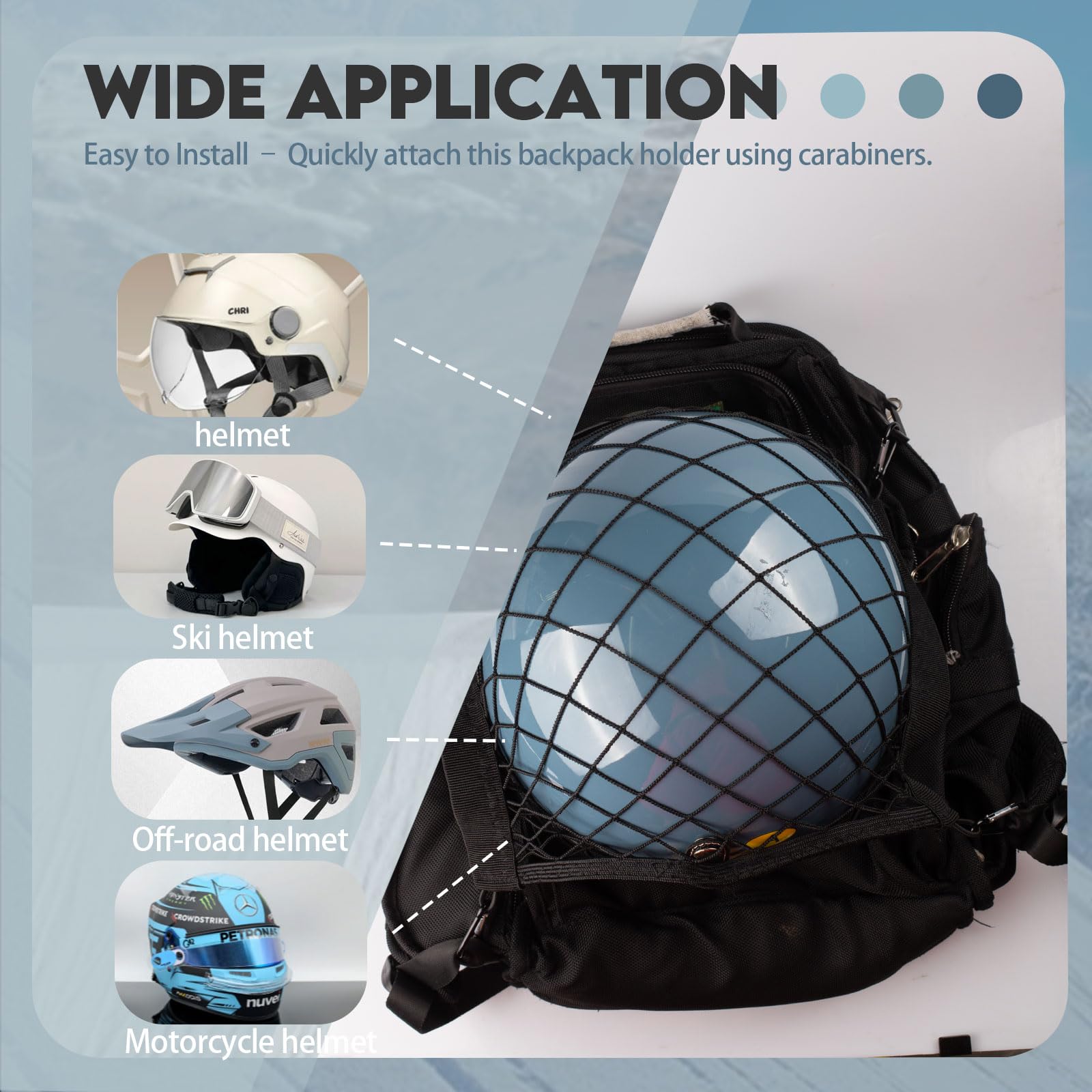 Ski Helmet Holder for Backpack Off Road Hiking and River tracing Helmet,Double Layer 4 Sides Elastic Bands to Backpack to Carry (2PCS) : Sports & Outdoors