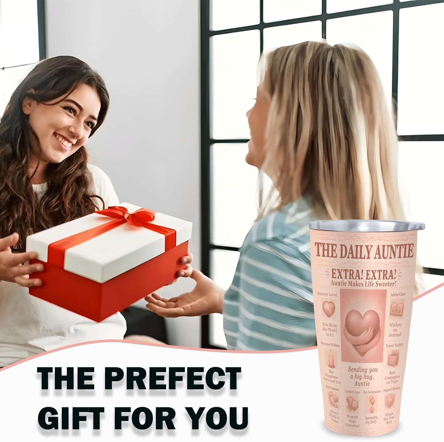 Aunt Gift 20oz Auntie Tumbler - Vintage Newspaper Pink Travel Cup, Insulated Stainless Steel, Car Cup Holder Friendly, Birthday Christmas, Best Aunt Ever Gift from Niece or Nephew - Image 8
