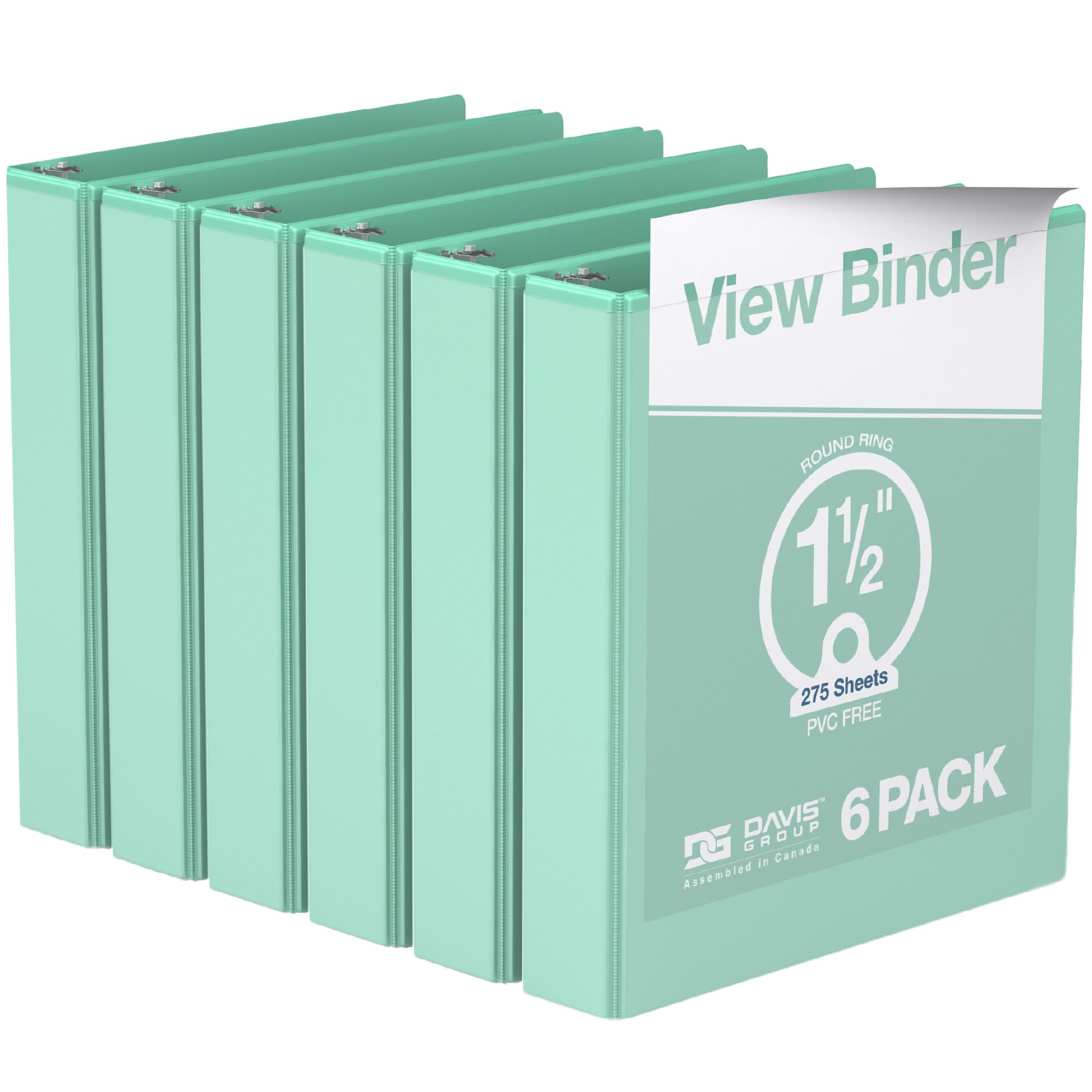 Confezione da 6 raccoglitori ad anelli con copertina trasparente e tasche interne, colori pastello, 3,8 cm, menta