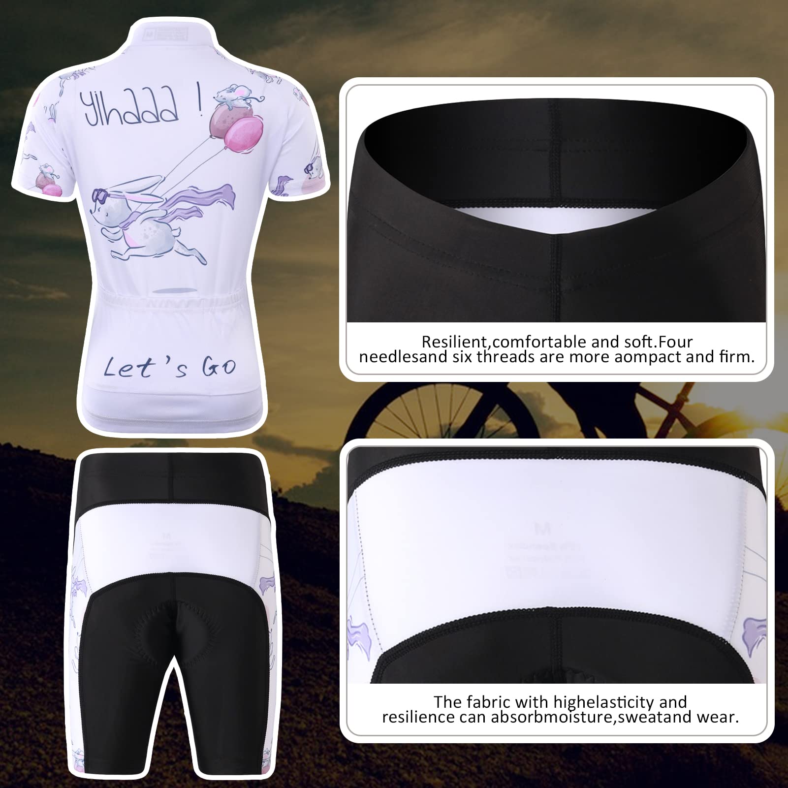 Set di maglia da ciclismo per bambini, da ciclismo, da ragazza, a maniche corte e pantaloncini corti con imbottitura