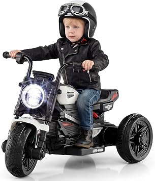 HONEY JOY Toddler Motorcycle, 6V Big Wheel Battery Powered Electric Motorcycle for Kids, Music, Story, Foot Pedal, Headlights, Forward/Backward, 3-Wheel Ride On Toy for Boys Girls Gift White