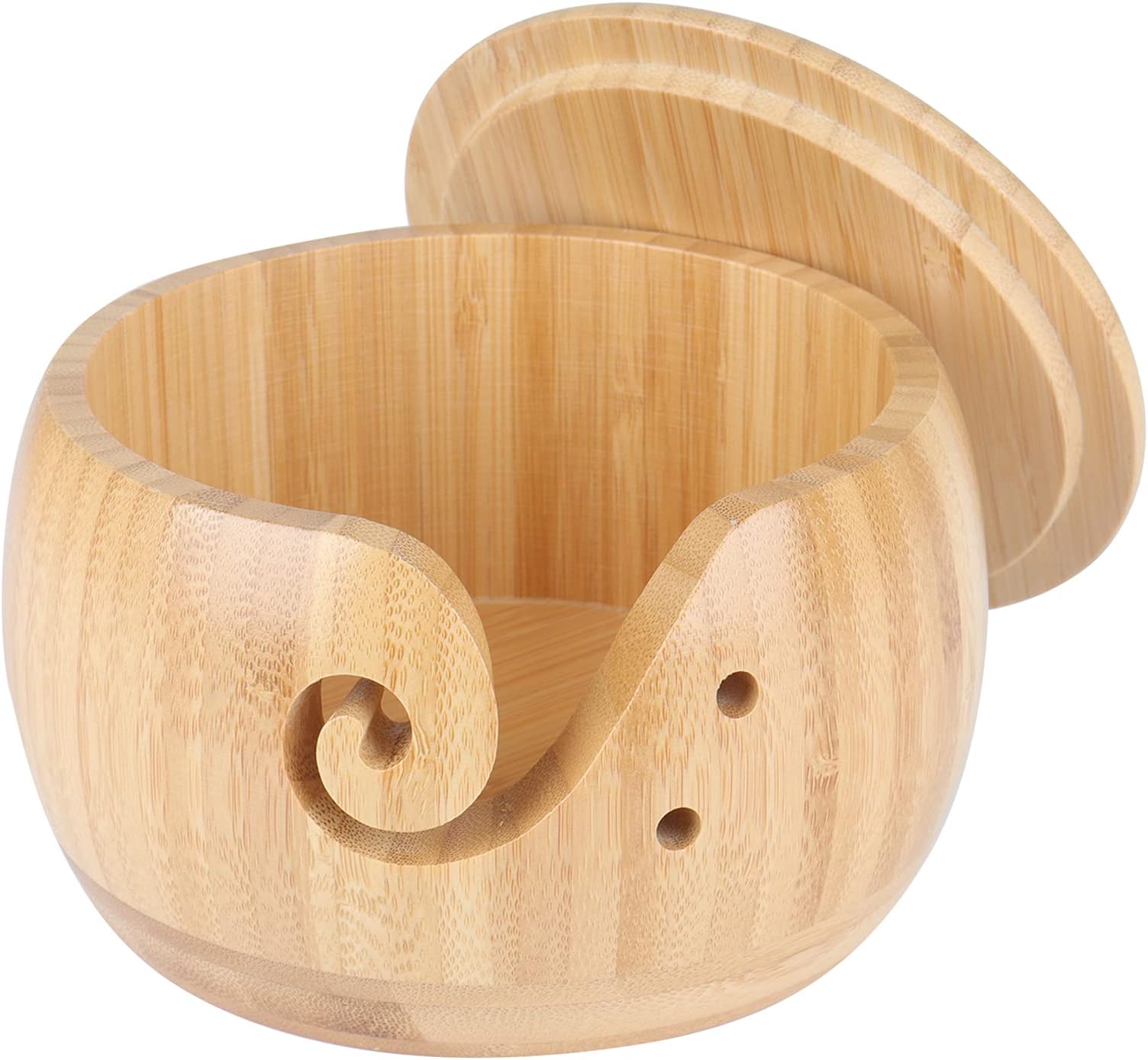Coopay Bamboo Yarn Bowl with Lid, Knitting & Crocheting Yarn Holder, Wool Keeper for Smaller Skeins