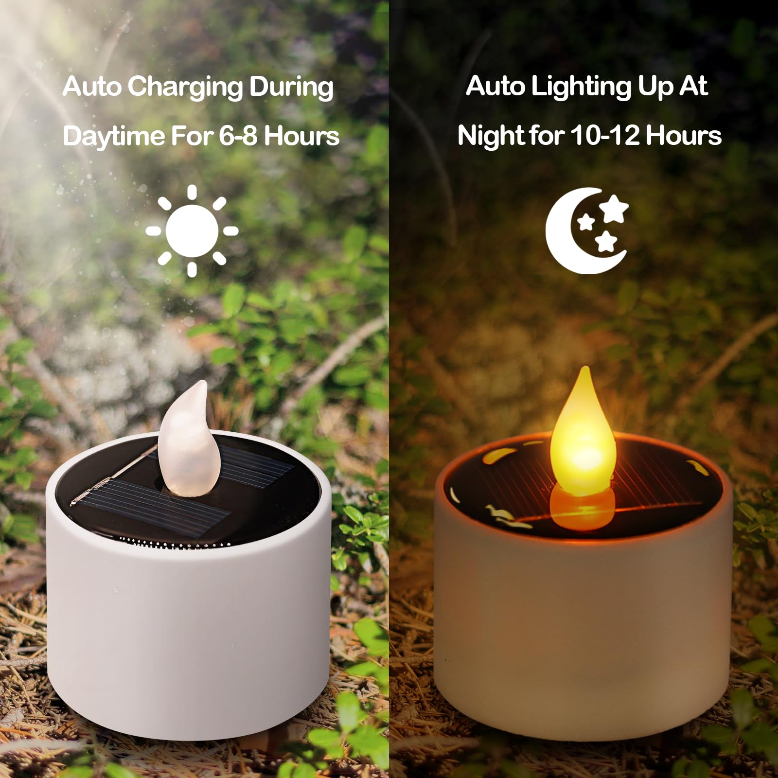 VOOKRY 6 Stück Solar-Kerzen – wiederaufladbare, flackernde Teelichter, solarbetrieben, flammenlose Lampe, Nachtlichter, wasserdichte LED-Kerzen für Laternen, Schlafzimmer, Camping, Party,