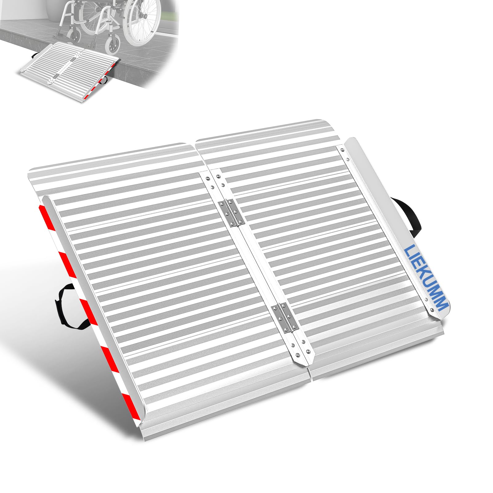 LIEKUMM Rampa per Sedia a Rotelle, 66x85cm Rampe per Disabili con Superficie Antiscivolo, Carico 400 kg Rampa pieghevole in alluminio