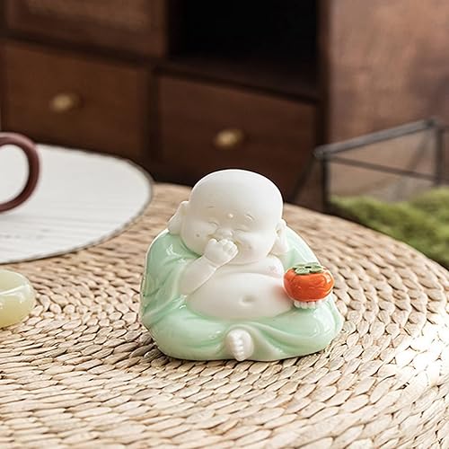 Miniatura 3 de Pequeña estatua de Buda sonriente para la buena suerte, figura de cerámica de Buda feliz de la suerte, figura de pequeño monje lindo Buda para