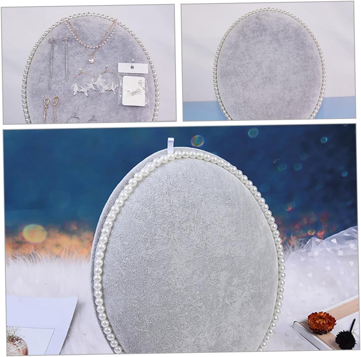 Baluue Earring Display Stand Jewelry Organizer Rack Oval Large Velvet Panel Wall-mounted Holder for Studs and Necklaces Home Accessory Storage
