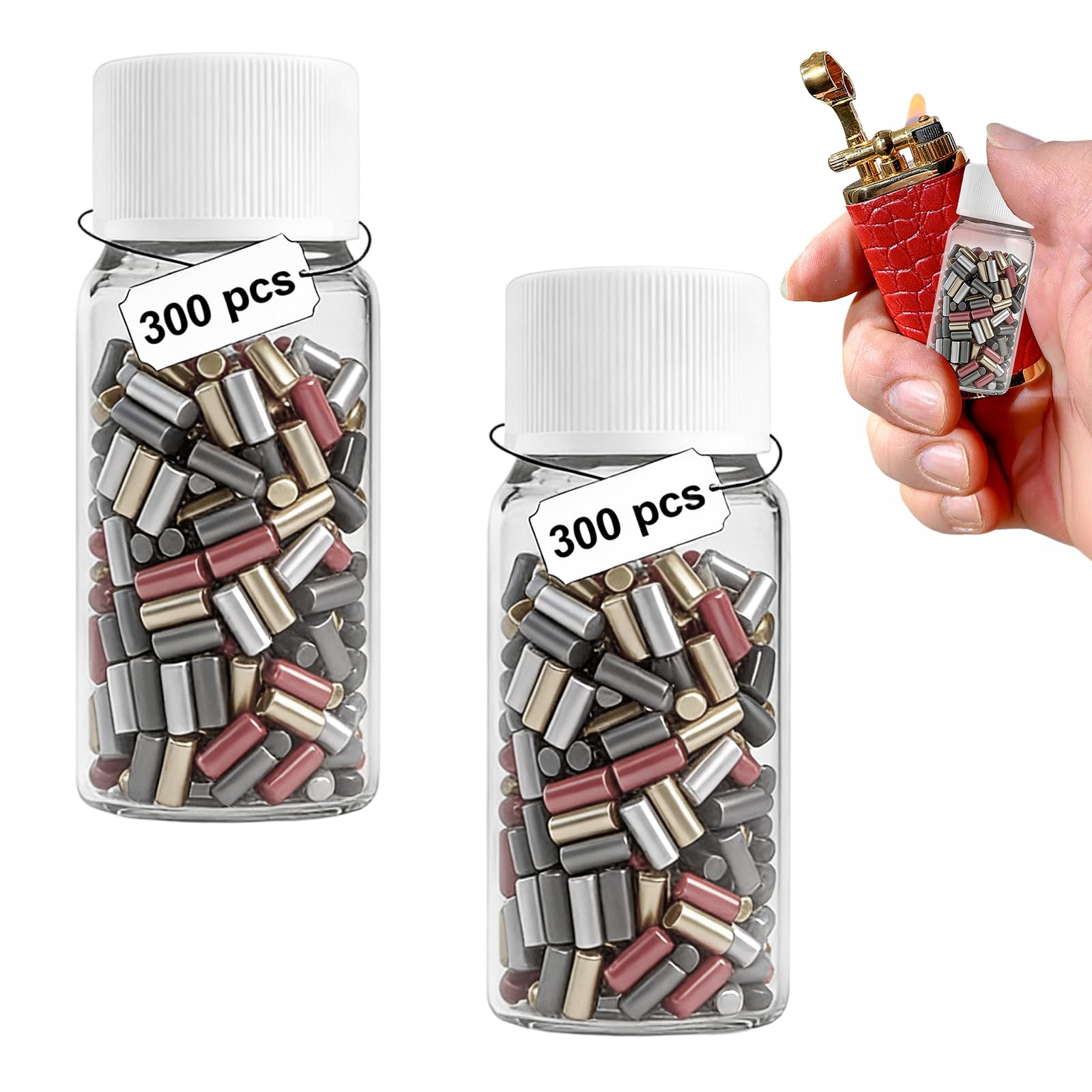 KLEHOPE 600 Pieces Lighter Flints, 2.2 x 5 mm Small Replacement Firestone Flints with Storage Bottles, Assorted Colours, for Zippo and Clipper Lighters
